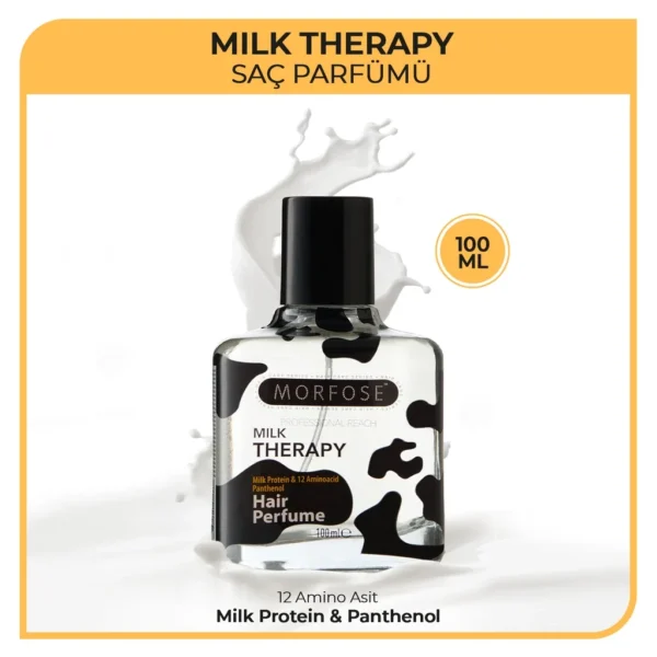 Morfose Milk Therapy saç parfümü 100 ml, süt proteini ve panthenol içerik vurgulu ürün görseli