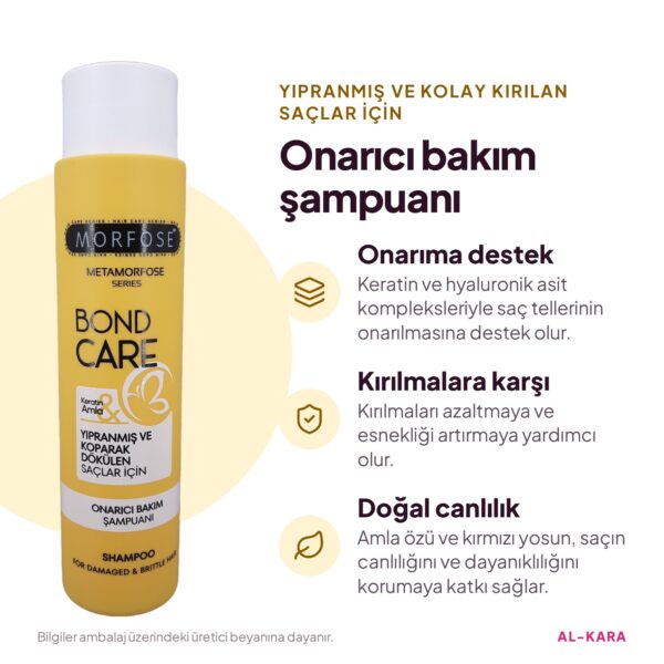 Morfose Metamorfose Bond Care Onarıcı Bakım Şampuanı 400 ml – faydalar bilgi görseli