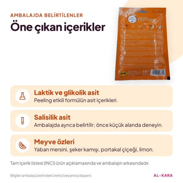 Bee Beauty Peeling Etkili Ayak Maskesi 30 ml – öne çıkan içerikler bilgi görseli