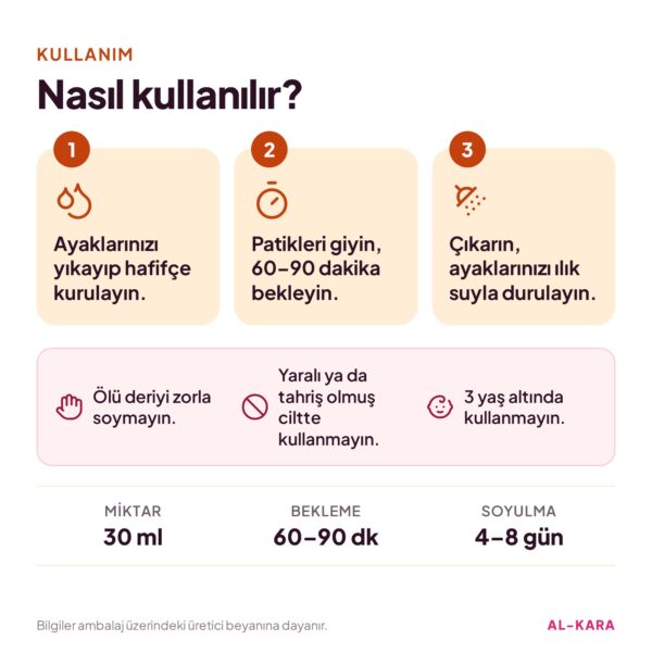 Bee Beauty Peeling Etkili Ayak Maskesi 30 ml – kullanım ve uyarılar bilgi görseli
