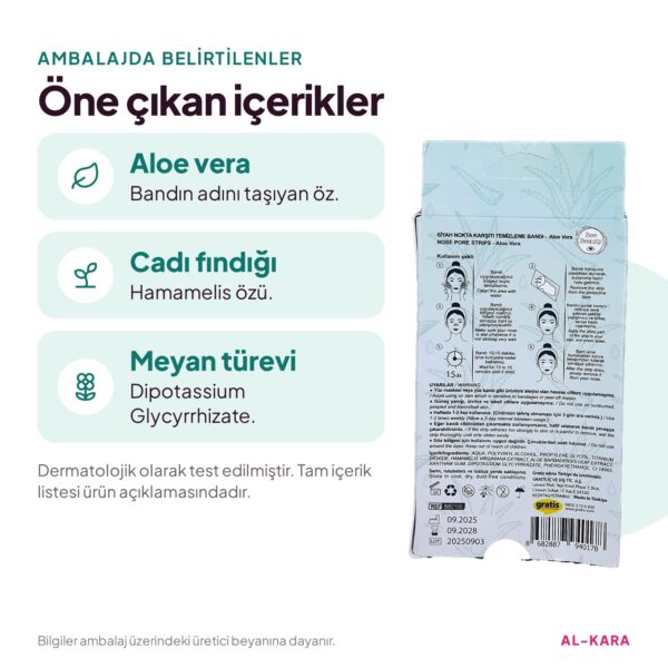 Bee Beauty Siyah Nokta Karşıtı Burun Temizleme Bandı Aloe Vera – öne çıkan içerikler bilgi görseli