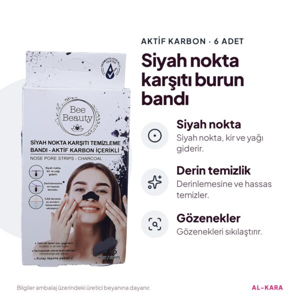 Bee Beauty Siyah Nokta Karşıtı Burun Temizleme Bandı Aktif Karbon – faydalar bilgi görseli