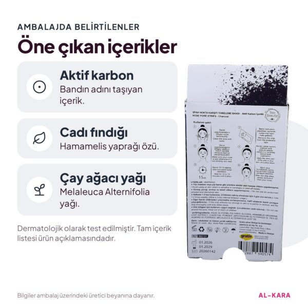 Bee Beauty Siyah Nokta Karşıtı Burun Temizleme Bandı Aktif Karbon – öne çıkan içerikler bilgi görseli