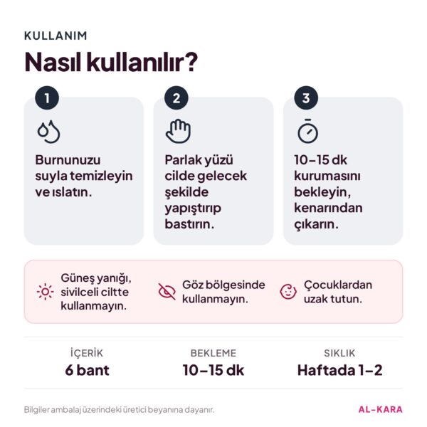 Bee Beauty Siyah Nokta Karşıtı Burun Temizleme Bandı Aktif Karbon – kullanım ve uyarılar bilgi görseli