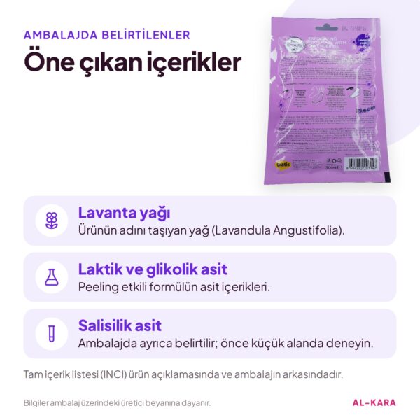 Bee Beauty Lavanta Yağlı Peeling Etkili Ayak Maskesi 1 Çift – öne çıkan içerikler bilgi görseli