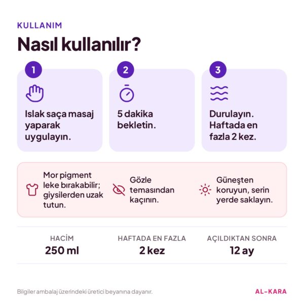 Bee Beauty Mor Şampuan 250 ml – kullanım ve uyarılar bilgi görseli