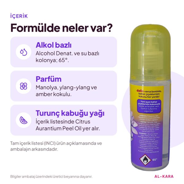 Dalin Bahar Tazeliği Kolonya 150 ml – Manolya, Ylang-Ylang ve Amber Kokulu – içerik ve formül