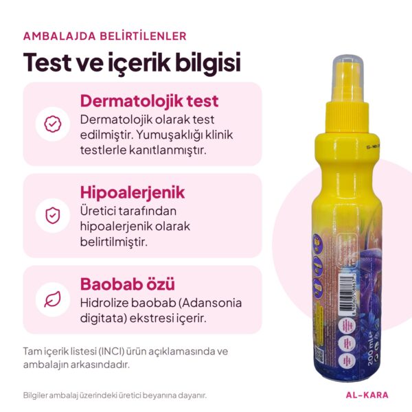 Dalin Peri Işıltısı Kolay Tarama Spreyi 200 ml – öne çıkan içerikler bilgi görseli