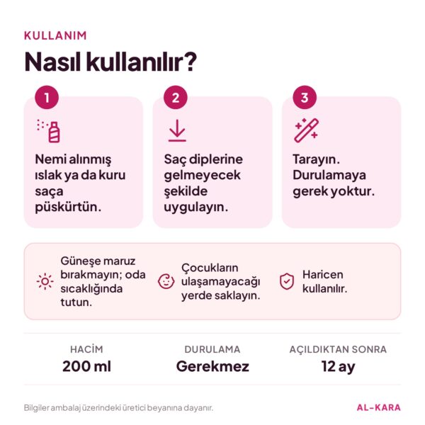 Dalin Peri Işıltısı Kolay Tarama Spreyi 200 ml – kullanım ve uyarılar bilgi görseli