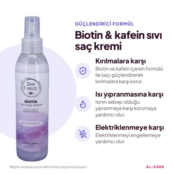 Bee Beauty Biotin & Kafein Sıvı Saç Kremi 200 ml – faydalar bilgi görseli