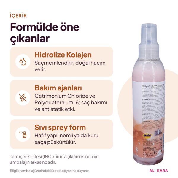 Bee Beauty Kolajen Sıvı Saç Kremi 200 ml – öne çıkan içerikler bilgi görseli