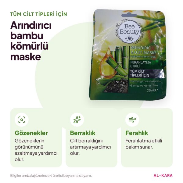 Bee Beauty Arındırıcı Kağıt Yüz Maskesi Bambu Kömür Tozlu 1 Adet – faydalar bilgi görseli