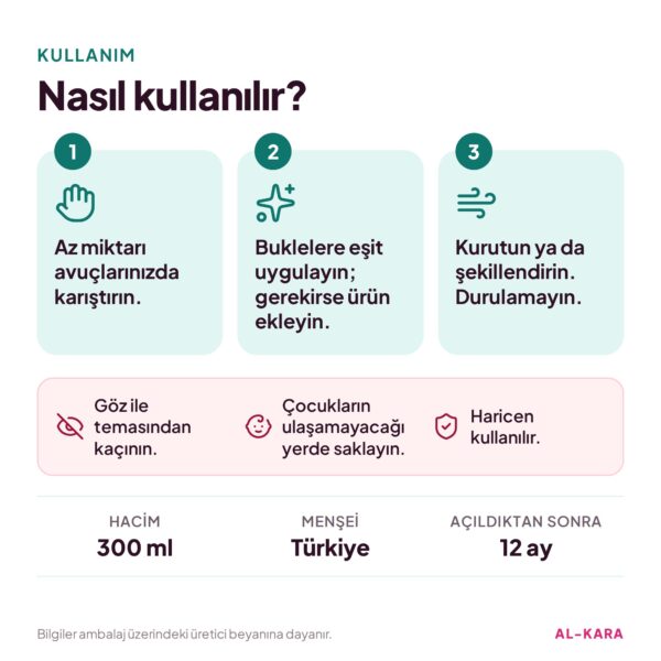 Bee Beauty Bukle Belirginleştirici Durulanmayan Saç Bakım Kremi 300 ml – kullanım ve uyarılar bilgi görseli