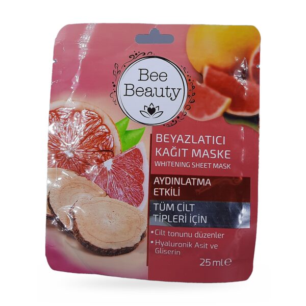 Bee Beauty Aydınlatıcı Kağıt Yüz Maskesi Pembe Greyfurt Özlü 1 Adet — ön görünüm