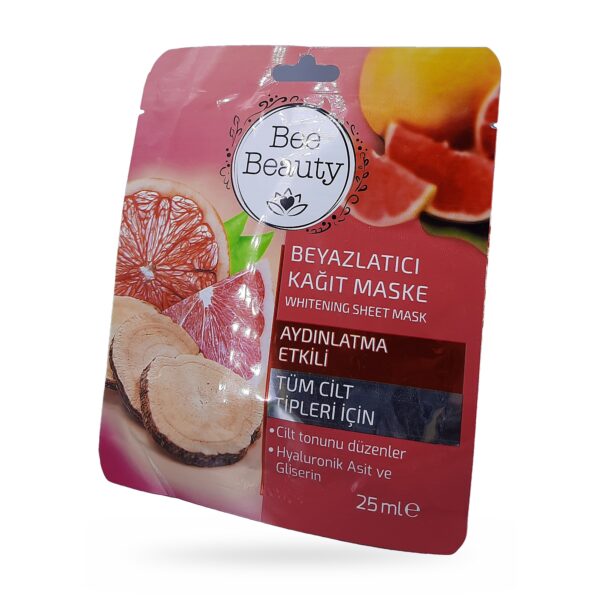 Bee Beauty Aydınlatıcı Kağıt Yüz Maskesi Pembe Greyfurt Özlü 1 Adet — yan açıdan görünüm
