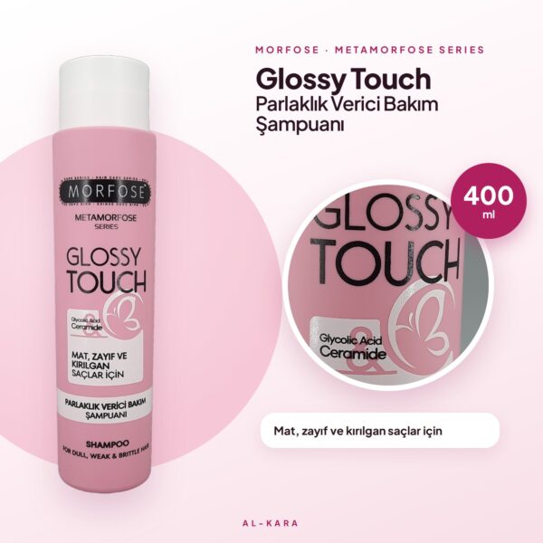Morfose Metamorfose Glossy Touch Parlaklık Verici Bakım Şampuanı 400 ml - etiket yakın çekim ve 400 ml