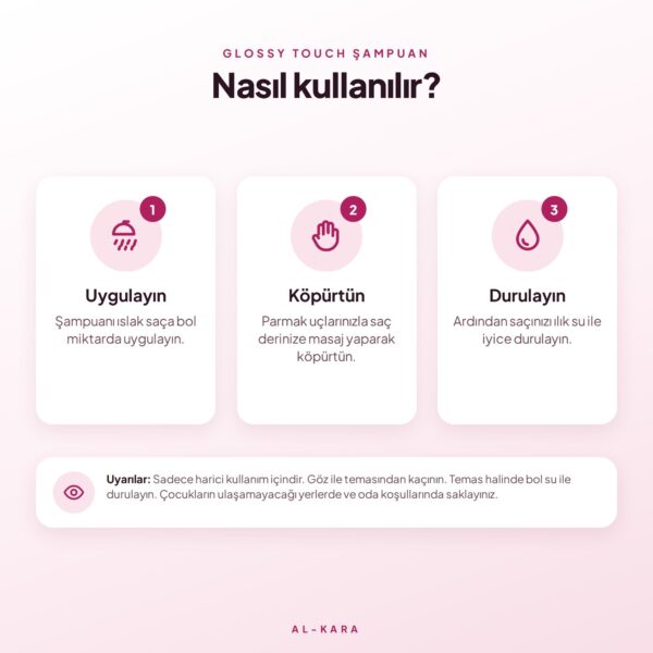 Glossy Touch şampuan nasıl kullanılır: uygulayın, köpürtün, durulayın