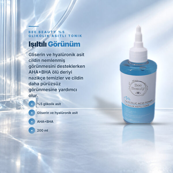 Bee Beauty %5 Glikolik Asitli Tonik Bee Beauty %5 glikolik asitli tonik 200 ml – gliserin, hyalüronik asit ve AHA+BHA